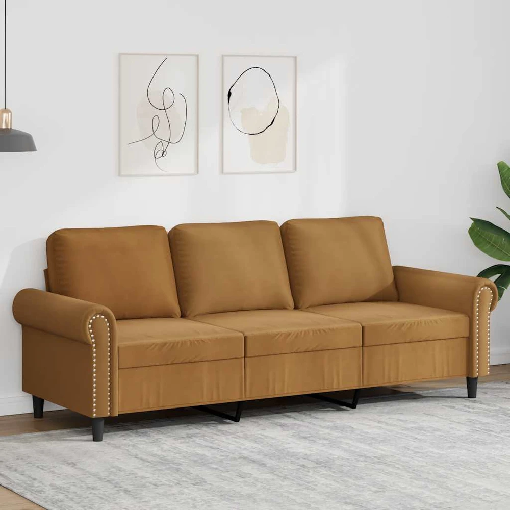 Trivietė sofa, rudos spalvos, 180cm, aksomas