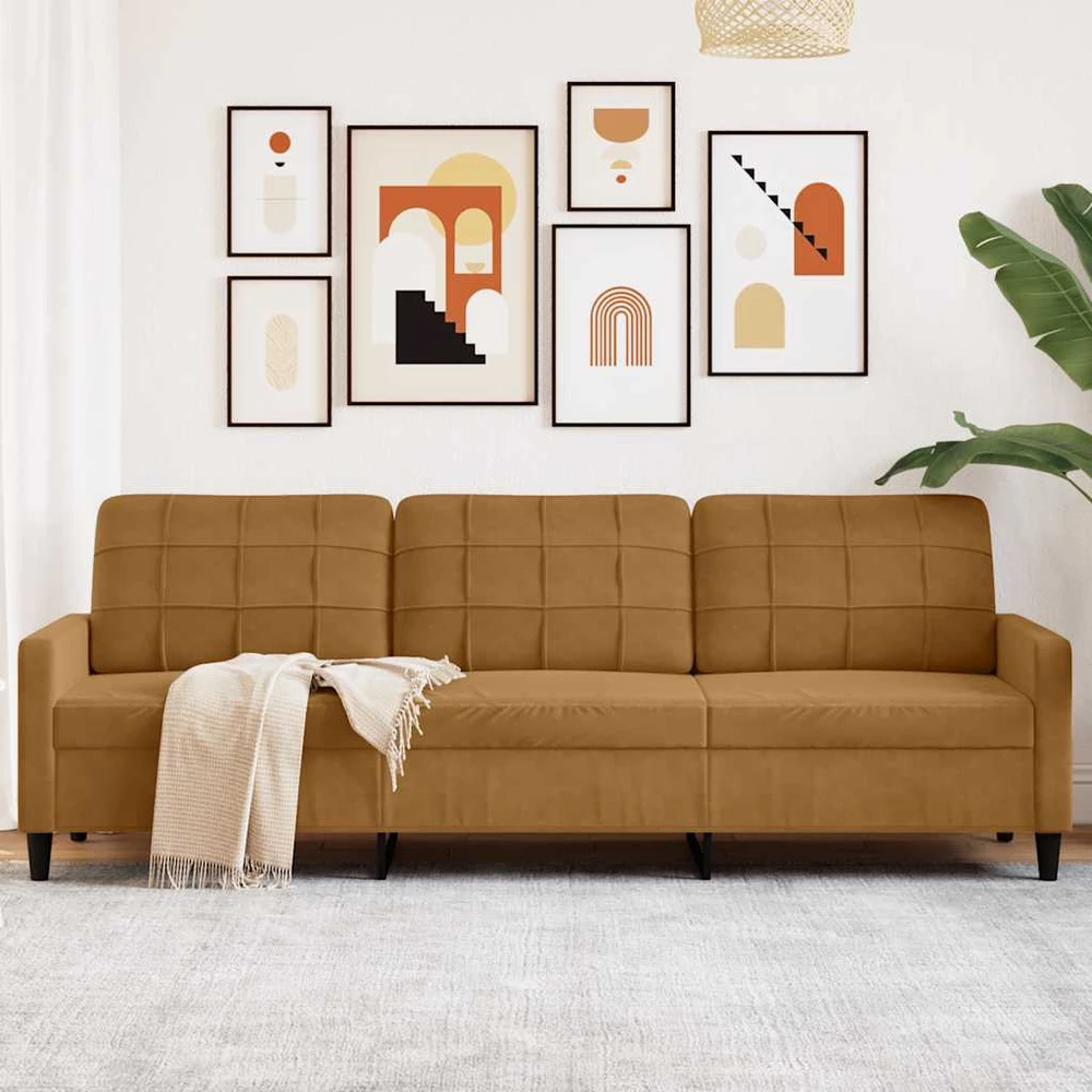 Trivietė sofa, rudos spalvos, 210cm, aksomas