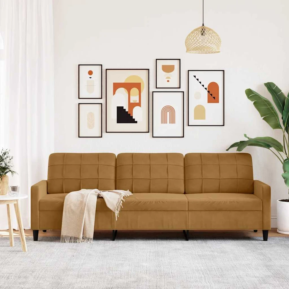 Trivietė sofa, rudos spalvos, 210cm, aksomas