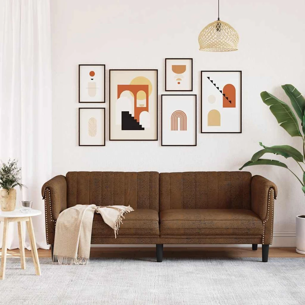 Trivietė sofa, rudos spalvos, aksomas
