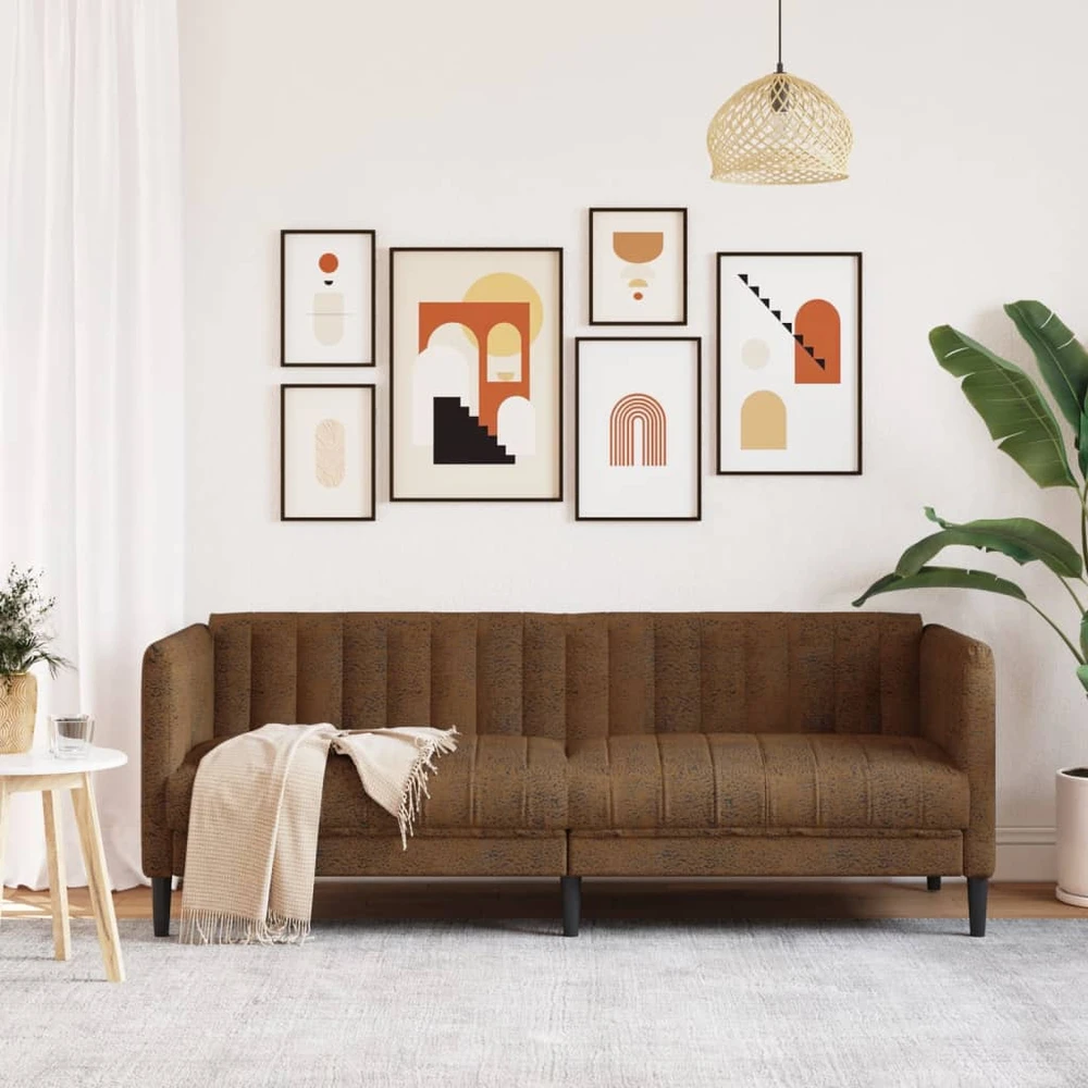 Trivietė sofa, rudos spalvos, dirbtinė versta oda