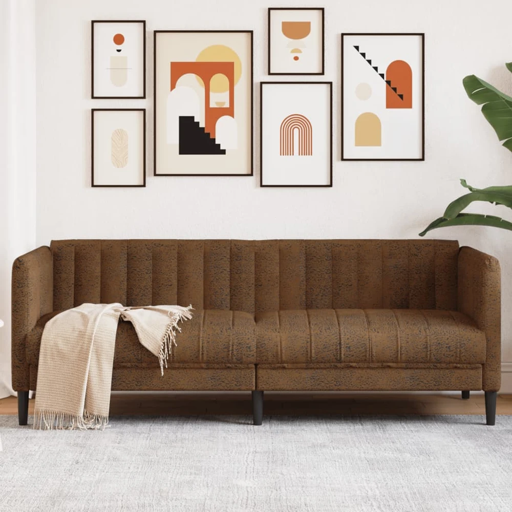 Trivietė sofa, rudos spalvos, dirbtinė versta oda