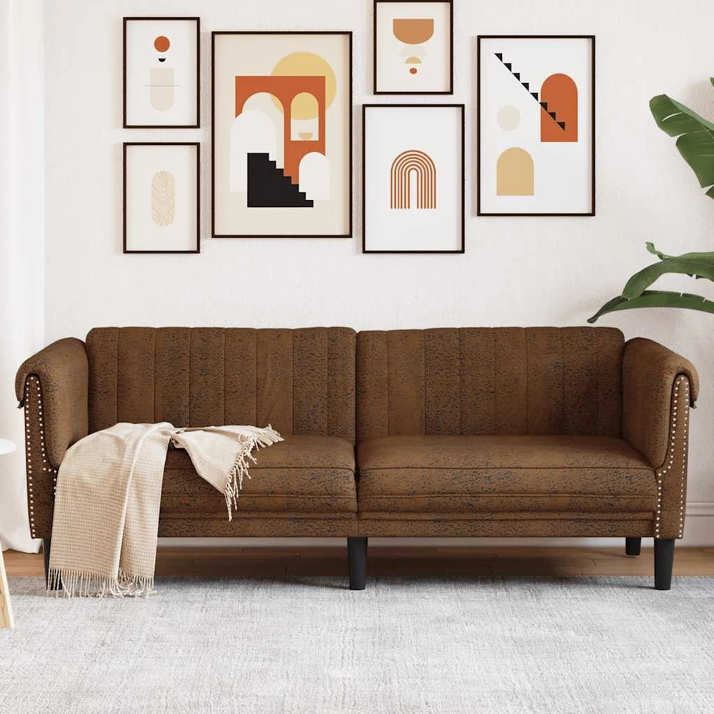Trivietė sofa, rudos spalvos, aksomas