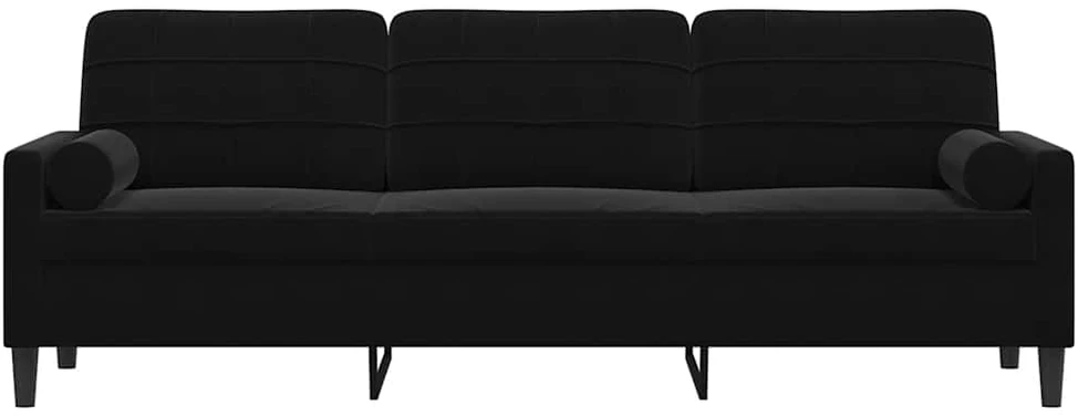 Trivietė sofa su pagalvėlėmis, juodos spalvos, 210cm, aksomas