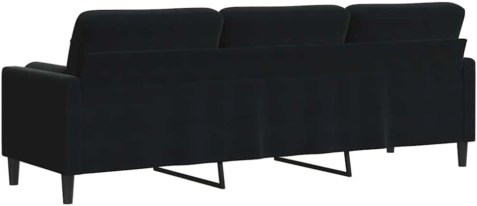 Trivietė sofa su pagalvėlėmis, juodos spalvos, 210cm, aksomas