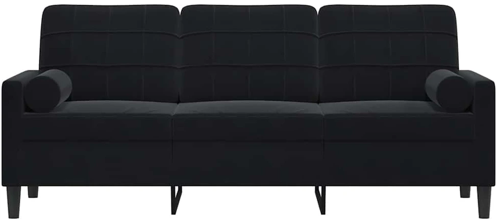 Trivietė sofa su pagalvėlėmis, juodos spalvos, 180cm, aksomas