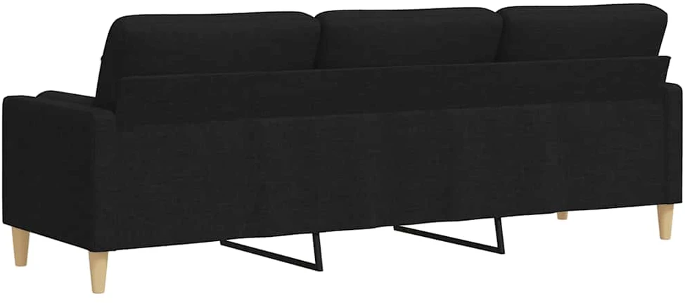 Trivietė sofa su pagalvėlėmis, juodos spalvos, 210cm, audinys