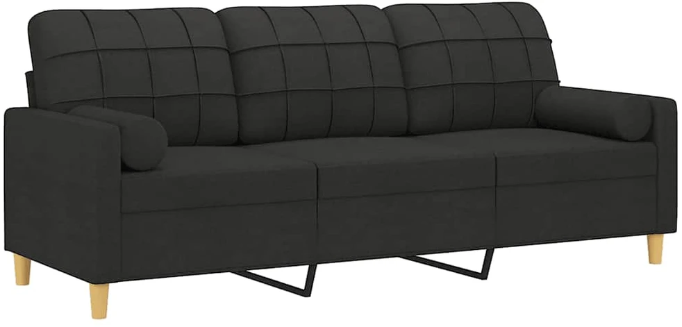 Trivietė sofa su pagalvėlėmis, juodos spalvos, 180cm, audinys