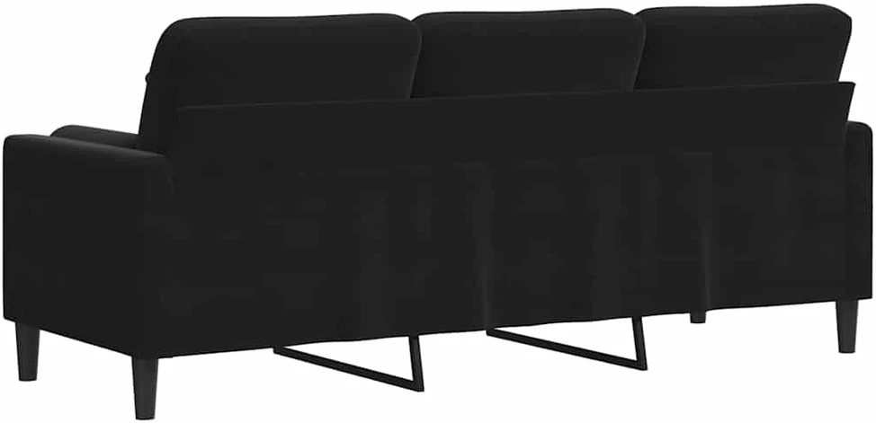 Trivietė sofa su pagalvėlėmis, juodos spalvos, 180cm, aksomas