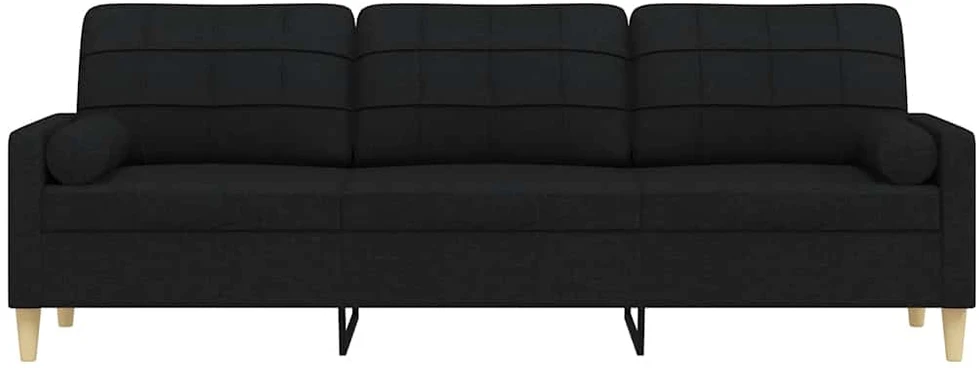 Trivietė sofa su pagalvėlėmis, juodos spalvos, 210cm, audinys