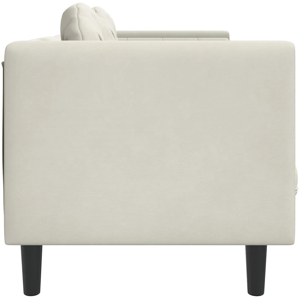 Trivietė sofa su pagalvėlėmis, kreminės spalvos, aksomas