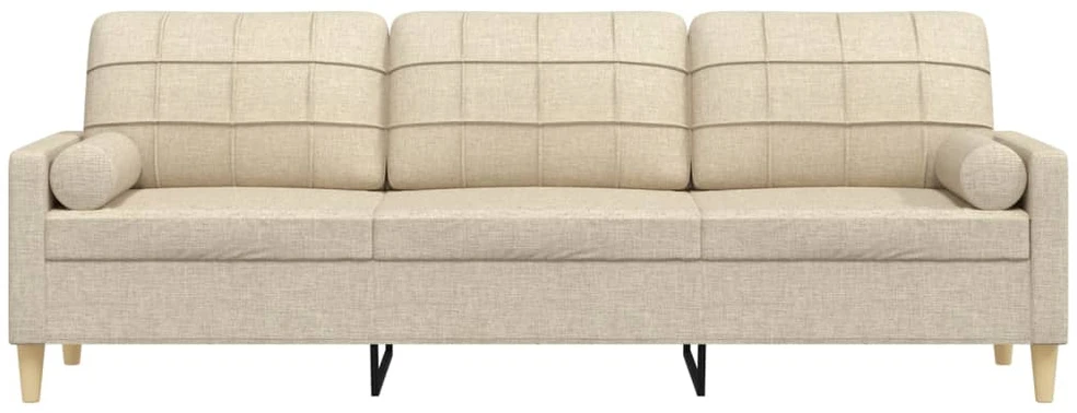 Trivietė sofa su pagalvėlėmis, kreminės spalvos, 210cm, audinys