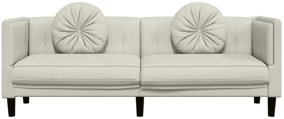 Trivietė sofa su pagalvėlėmis, kreminės spalvos, aksomas