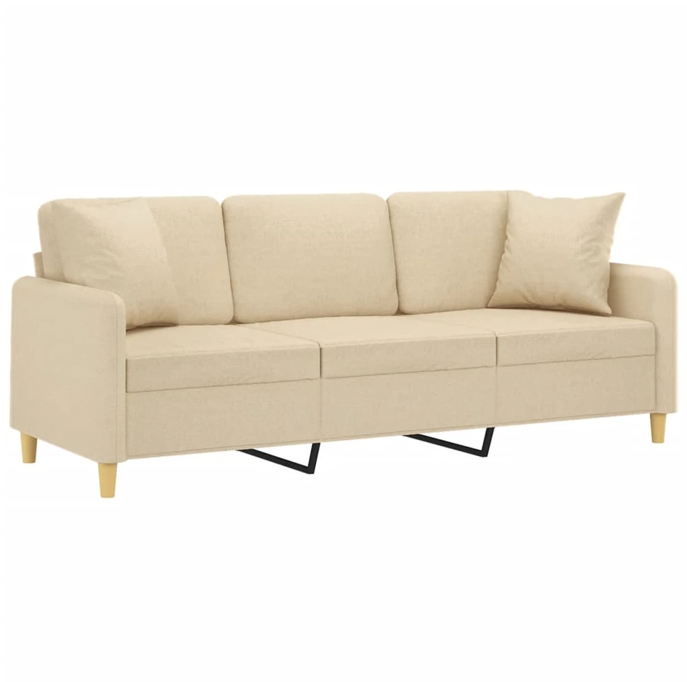 Trivietė sofa su pagalvėlėmis, kreminės spalvos, 180cm, audinys