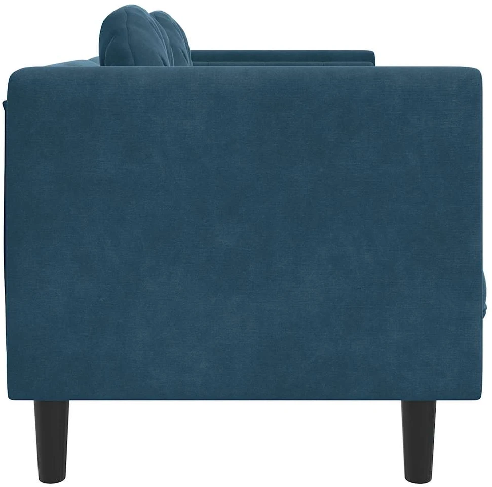 Trivietė sofa su pagalvėlėmis, mėlynos spalvos, aksomas