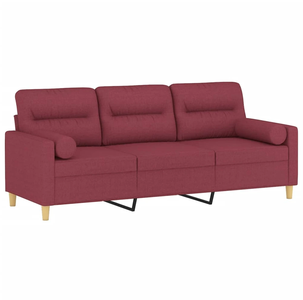 Trivietė sofa su pagalvėlėmis, raudonojo vyno, 180cm, audinys
