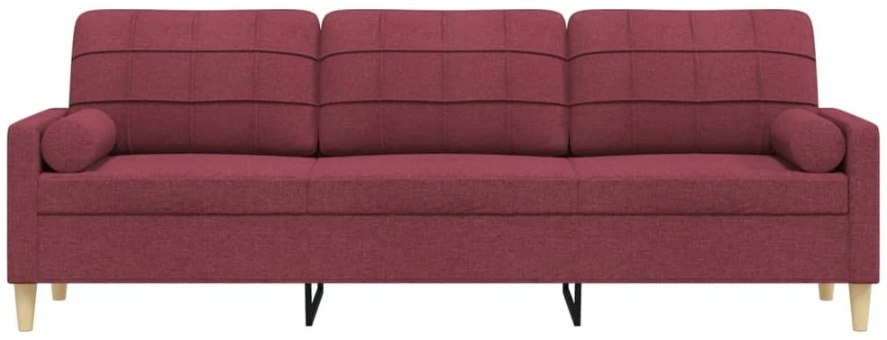 Trivietė sofa su pagalvėlėmis, raudonojo vyno, 210cm, audinys