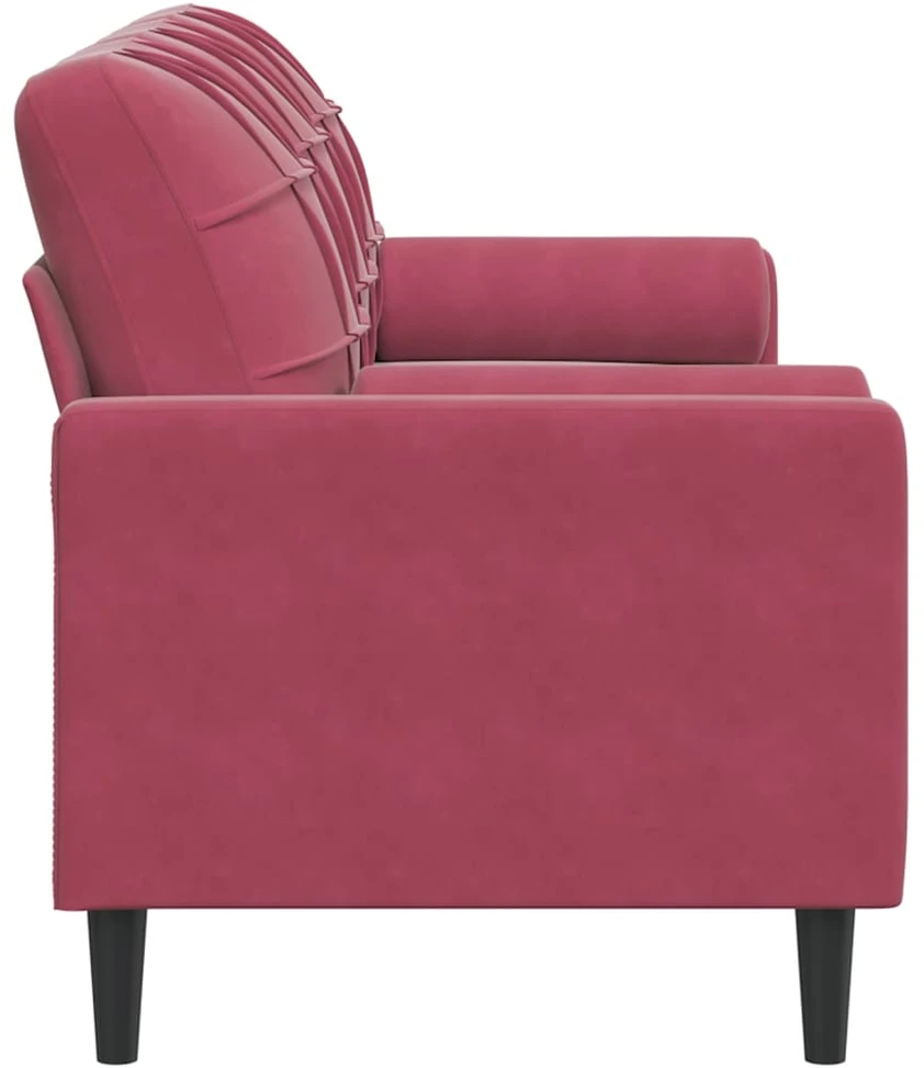 Trivietė sofa su pagalvėlėmis, raudonojo vyno, 180cm, aksomas