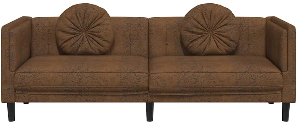 Trivietė sofa su pagalvėlėmis, rudos spalvos, aksomas