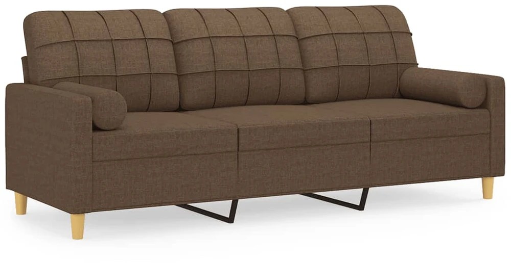 Trivietė sofa su pagalvėlėmis, rudos spalvos, 180cm, audinys