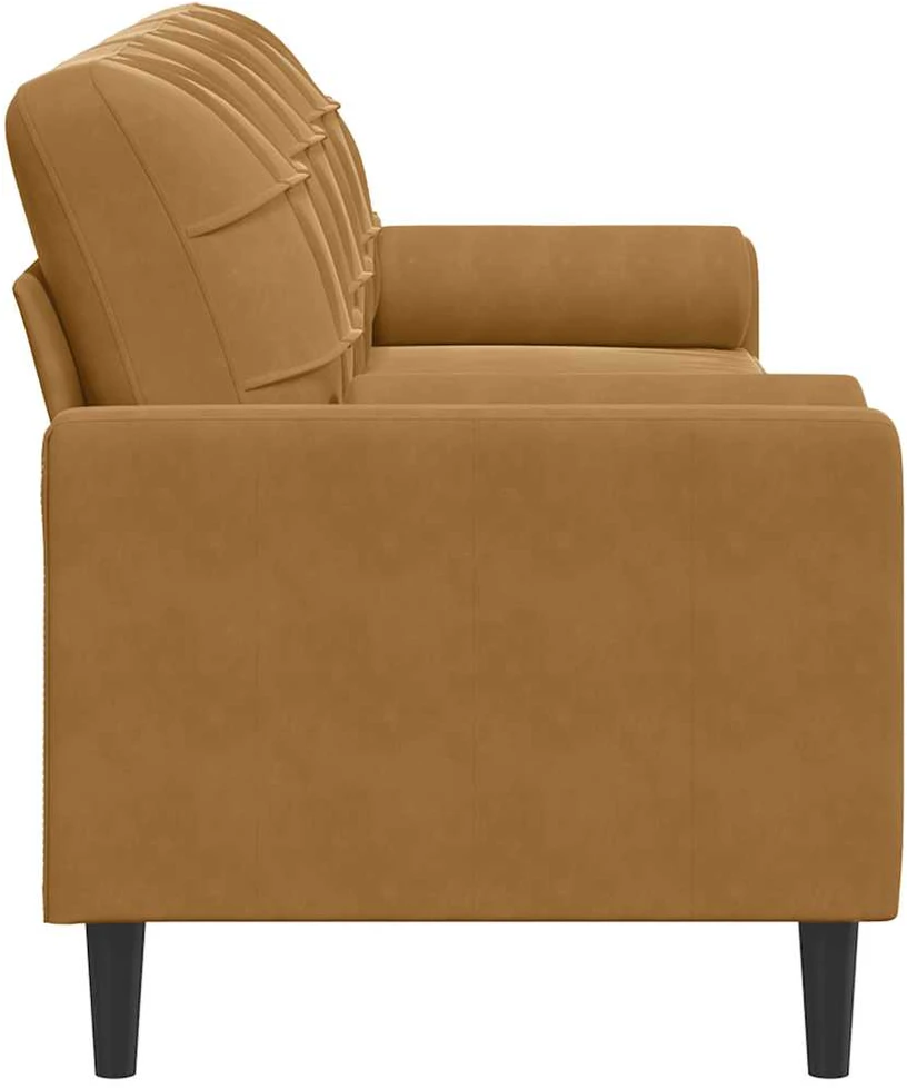 Trivietė sofa su pagalvėlėmis, rudos spalvos, 210cm, aksomas