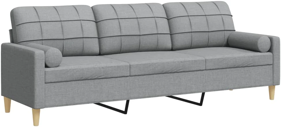 Trivietė sofa su pagalvėlėmis, šviesiai pilka, 210cm, audinys