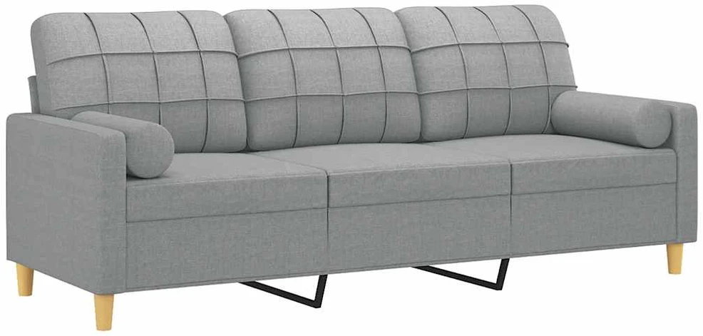 Trivietė sofa su pagalvėlėmis, šviesiai pilka, 180cm, audinys