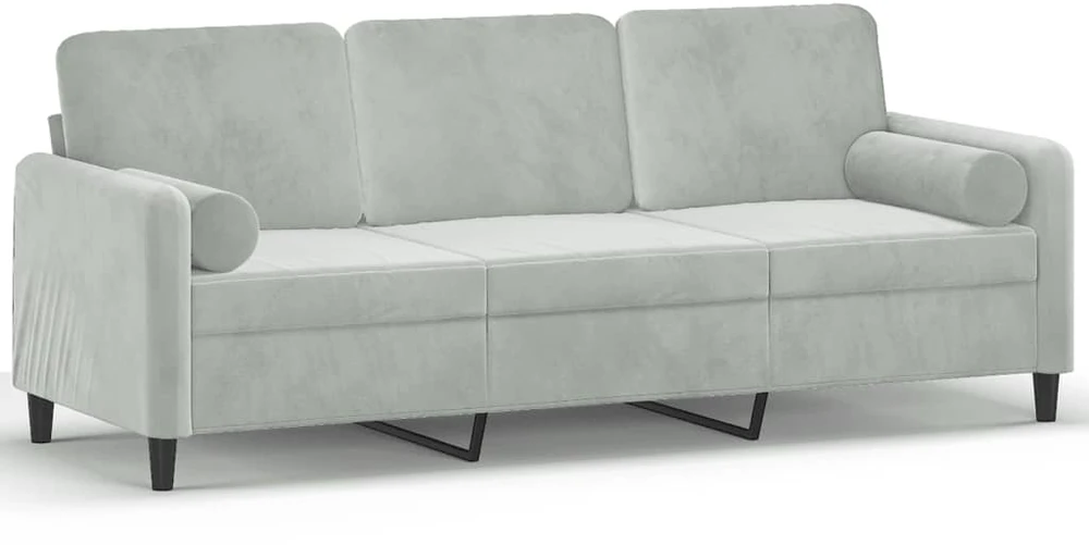 Trivietė sofa su pagalvėlėmis, šviesiai pilka, 180cm, aksomas