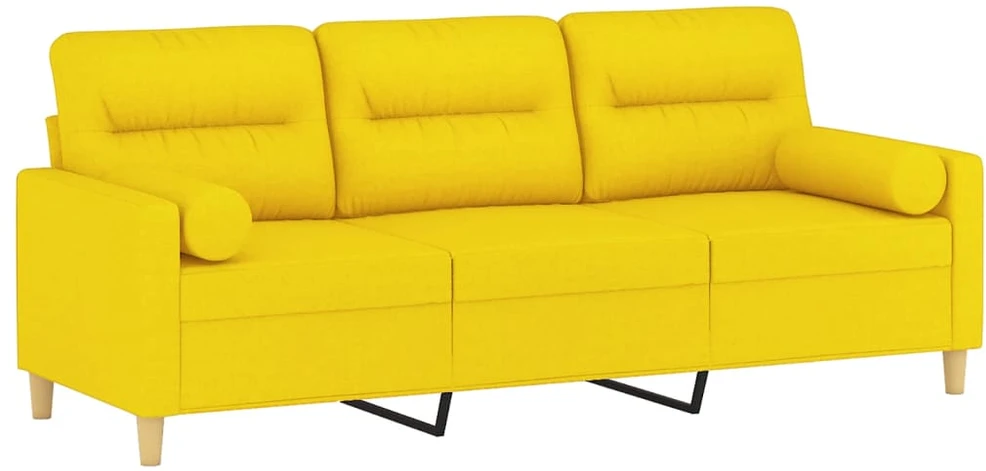Trivietė sofa su pagalvėlėmis, šviesiai geltona, 180cm, audinys