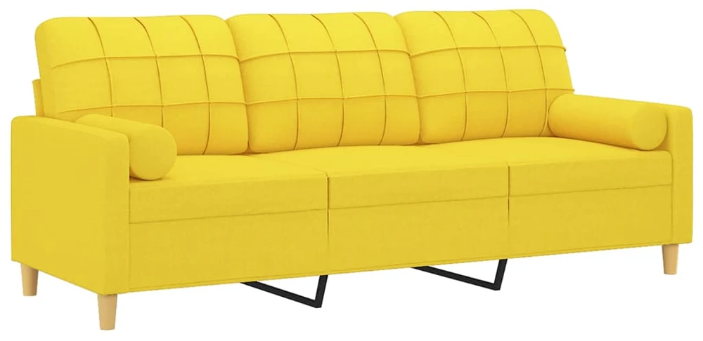Trivietė sofa su pagalvėlėmis, šviesiai geltona, 180cm, audinys