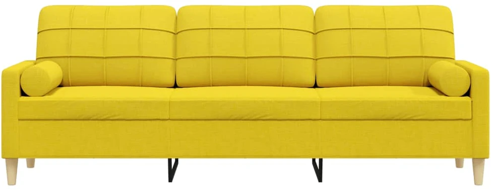 Trivietė sofa su pagalvėlėmis, šviesiai geltona, 210cm, audinys