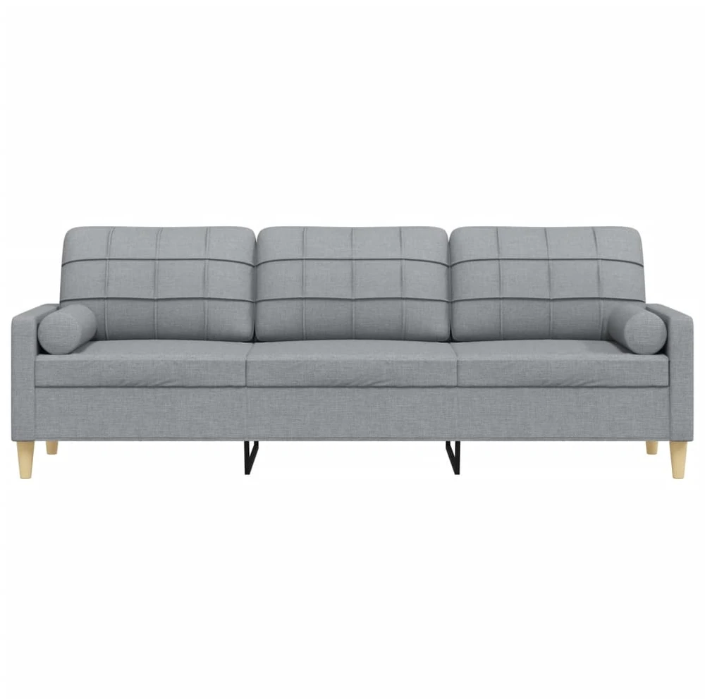 Trivietė sofa su pagalvėlėmis, šviesiai pilka, 210cm, audinys