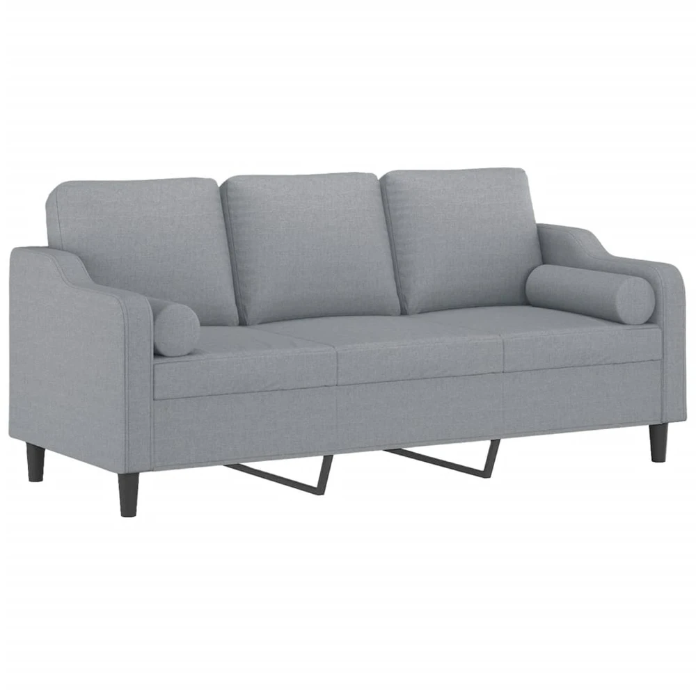 Trivietė sofa su pagalvėlėmis, šviesiai pilka, 180cm, audinys