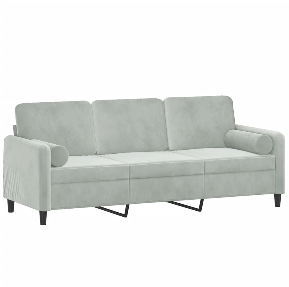Trivietė sofa su pagalvėlėmis, šviesiai pilka, 180cm, aksomas