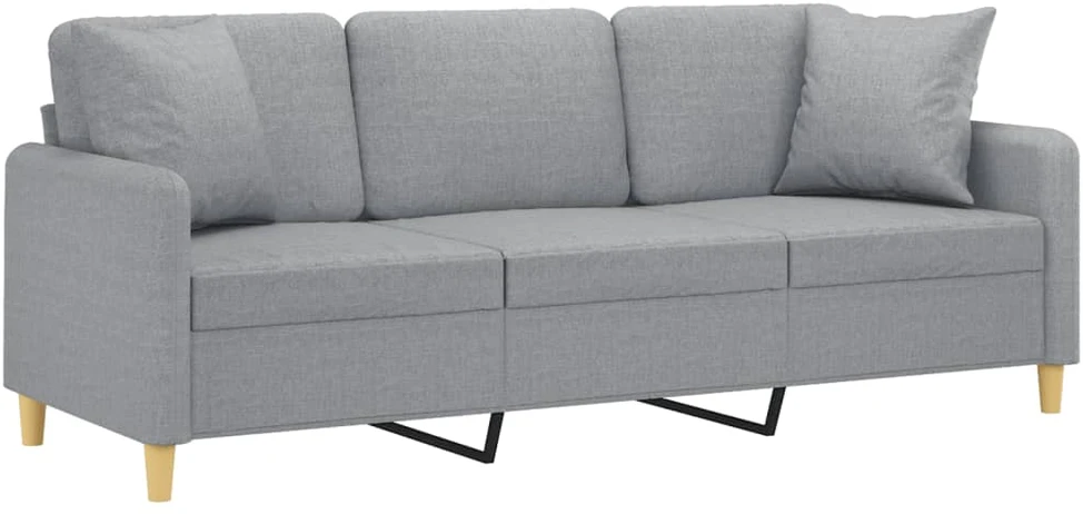 Trivietė sofa su pagalvėlėmis, šviesiai pilka, 180cm, audinys