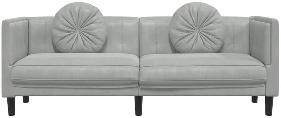 Trivietė sofa su pagalvėlėmis, šviesiai pilkos spalvos, aksomas