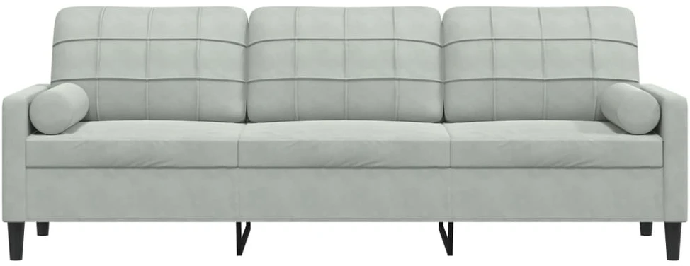 Trivietė sofa su pagalvėlėmis, šviesiai pilka, 210cm, aksomas