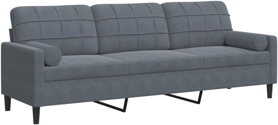 Trivietė sofa su pagalvėlėmis, tamsiai pilka, 210cm, aksomas