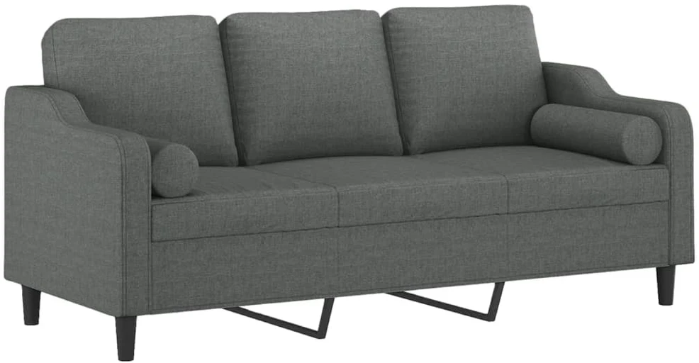 Trivietė sofa su pagalvėlėmis, tamsiai pilka, 180cm, audinys