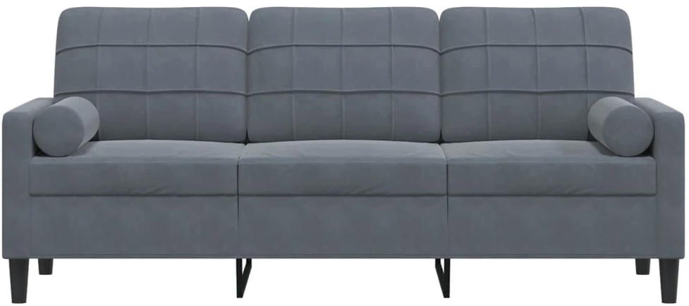 Trivietė sofa su pagalvėlėmis, tamsiai pilka, 180cm, aksomas