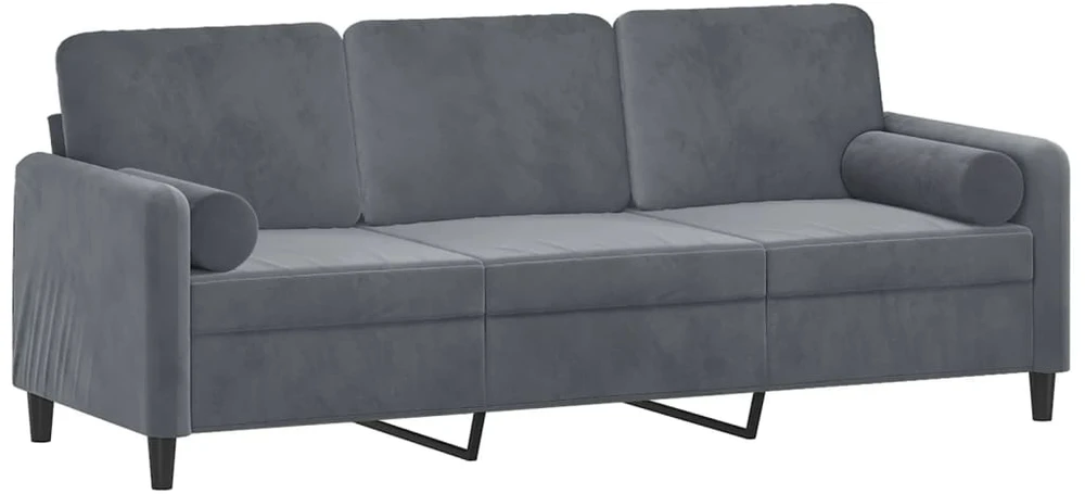 Trivietė sofa su pagalvėlėmis, tamsiai pilka, 180cm, aksomas