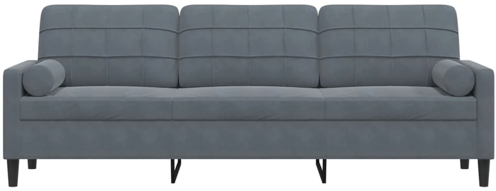 Trivietė sofa su pagalvėlėmis, tamsiai pilka, 210cm, aksomas