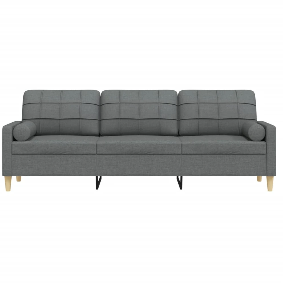 Trivietė sofa su pagalvėlėmis, tamsiai pilka, 210cm, audinys