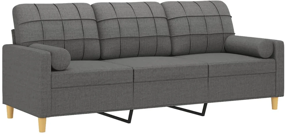Trivietė sofa su pagalvėlėmis, tamsiai pilka, 180cm, audinys