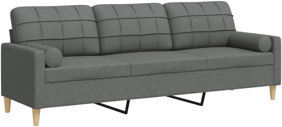 Trivietė sofa su pagalvėlėmis, tamsiai pilka, 210cm, audinys