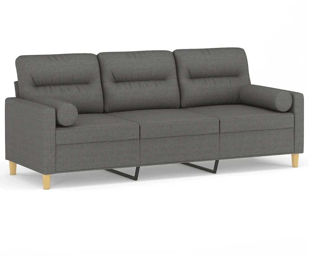 Trivietė sofa su pagalvėlėmis, tamsiai pilka, 180cm, audinys