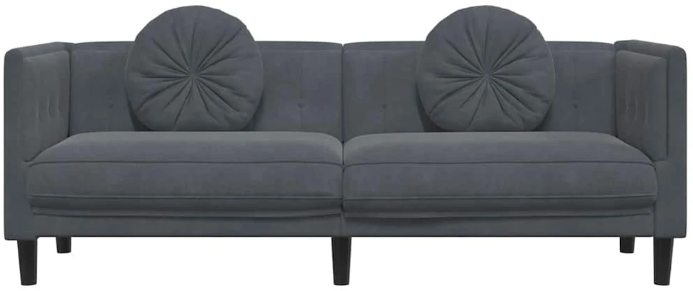 Trivietė sofa su pagalvėlėmis, tamsiai pilkos spalvos, aksomas
