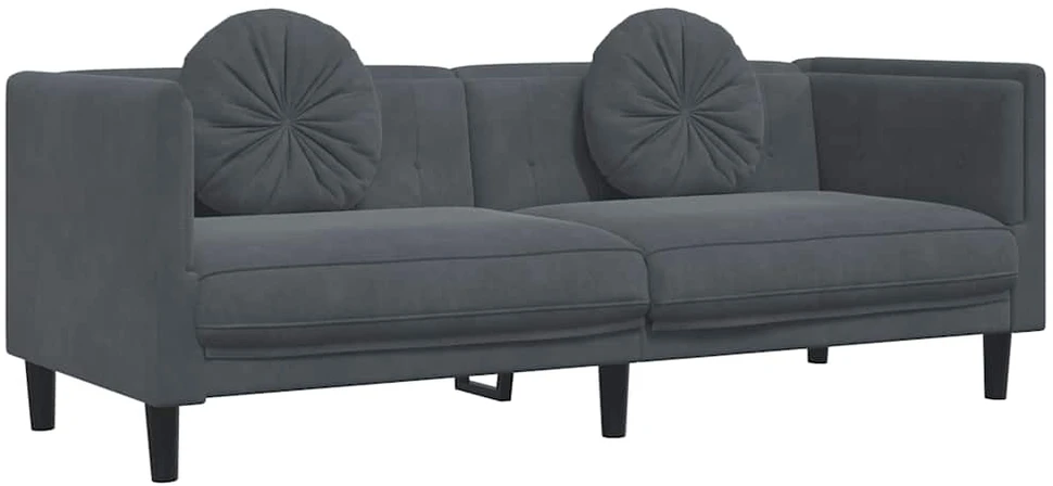 Trivietė sofa su pagalvėlėmis, tamsiai pilkos spalvos, aksomas
