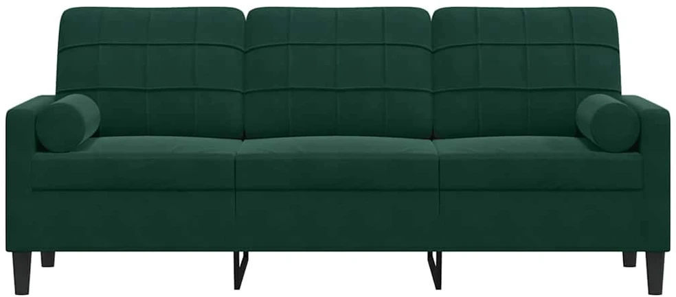 Trivietė sofa su pagalvėlėmis, tamsiai žalia, 180cm, aksomas