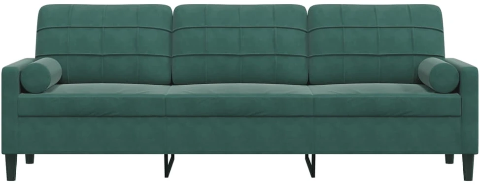 Trivietė sofa su pagalvėlėmis, tamsiai žalia, 210cm, aksomas